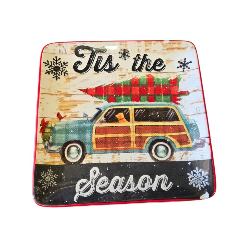 Geoffrey Allen Woodie Square Xmas Plate Tis The Season Certified International